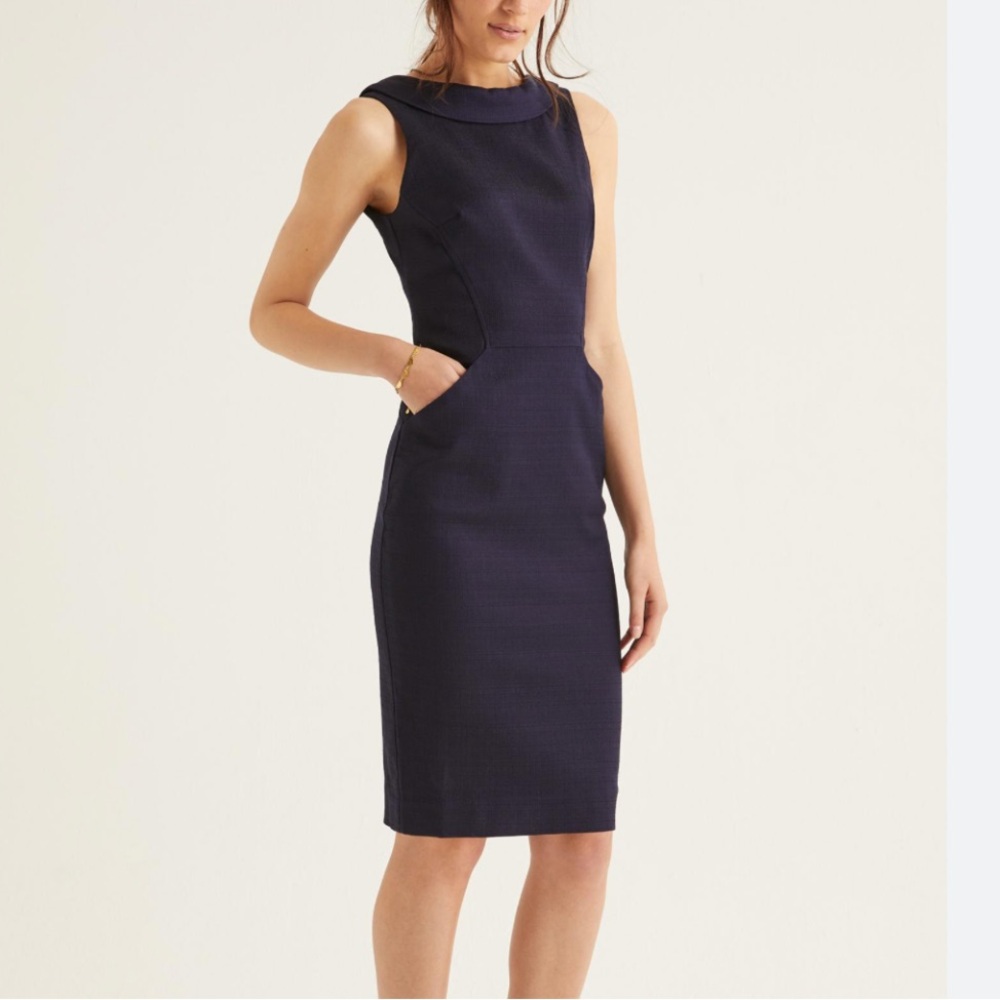 Boden Sleeveless Sheath Dress with Pockets Navy Blue | Size 12